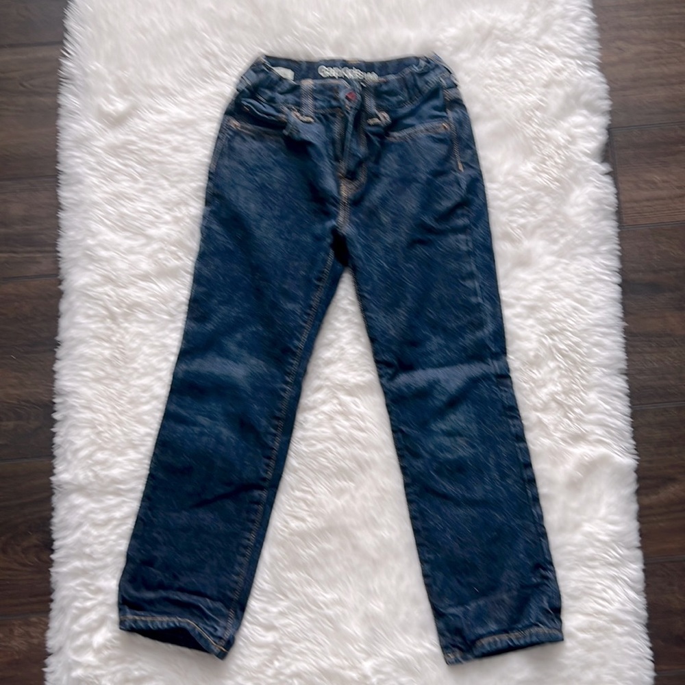 Gap Kids Boy’s Size 6 Red Plaid Fleece Lined Straight Jeans Expandable waist